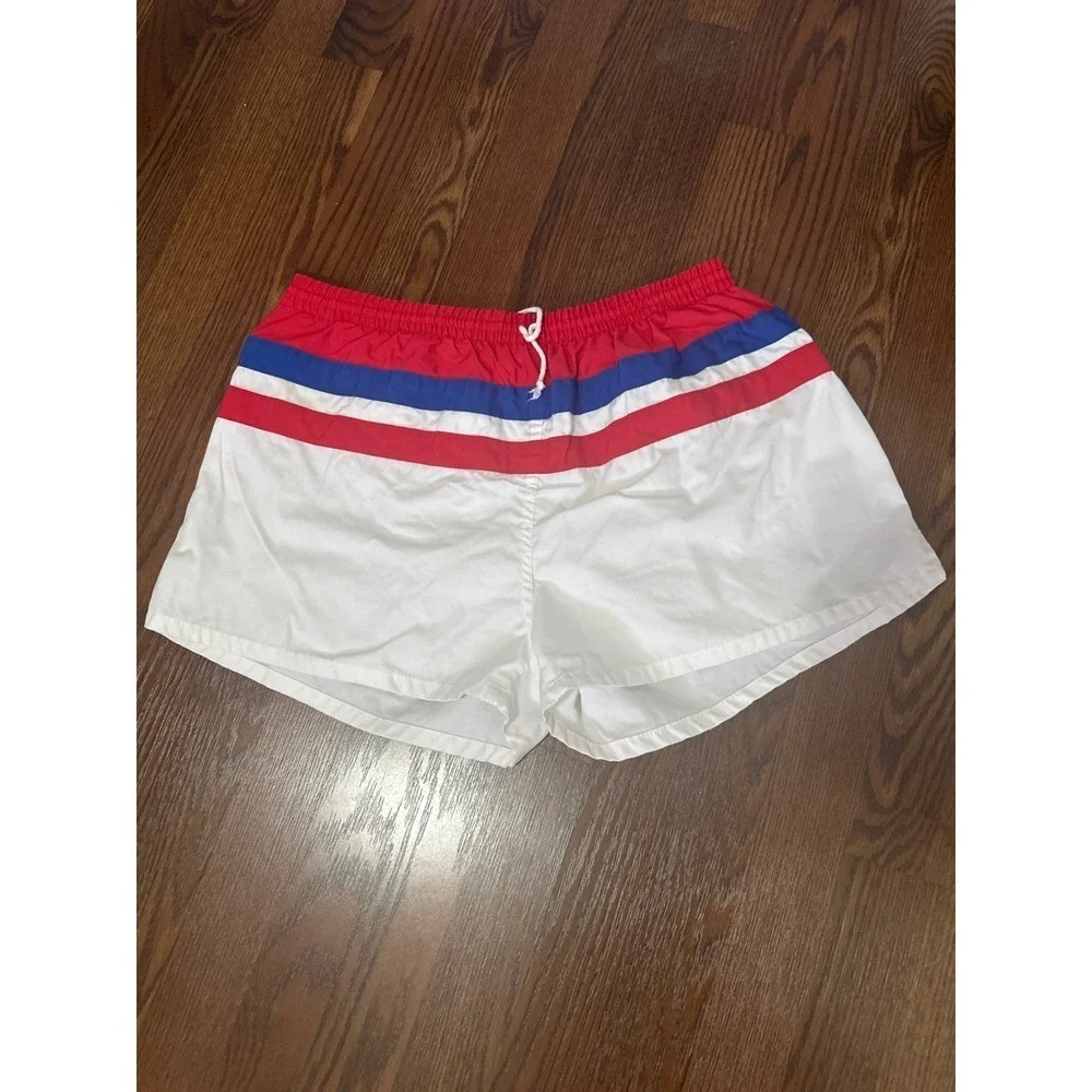 Vintage 80's Pacific Scene Striped Swim Red White Blue